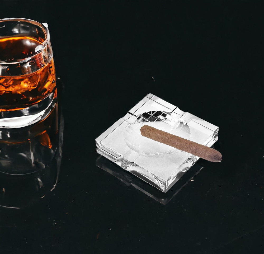 7" Clear Crystal Square Tabletop Cigar Ashtray - Homeroots