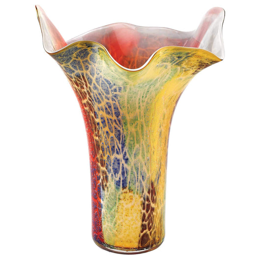 17" Red and Yellow Glass Abstract Novelty Table Vase - Homeroots