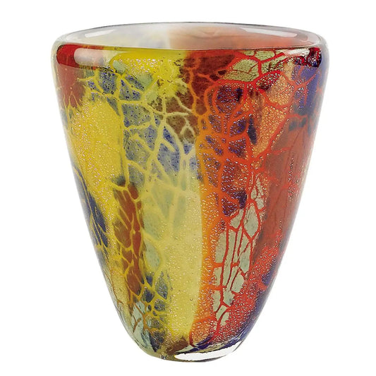 8" Orange Red and Yellow Murano Glass Abstract Oval Table Vase - Homeroots
