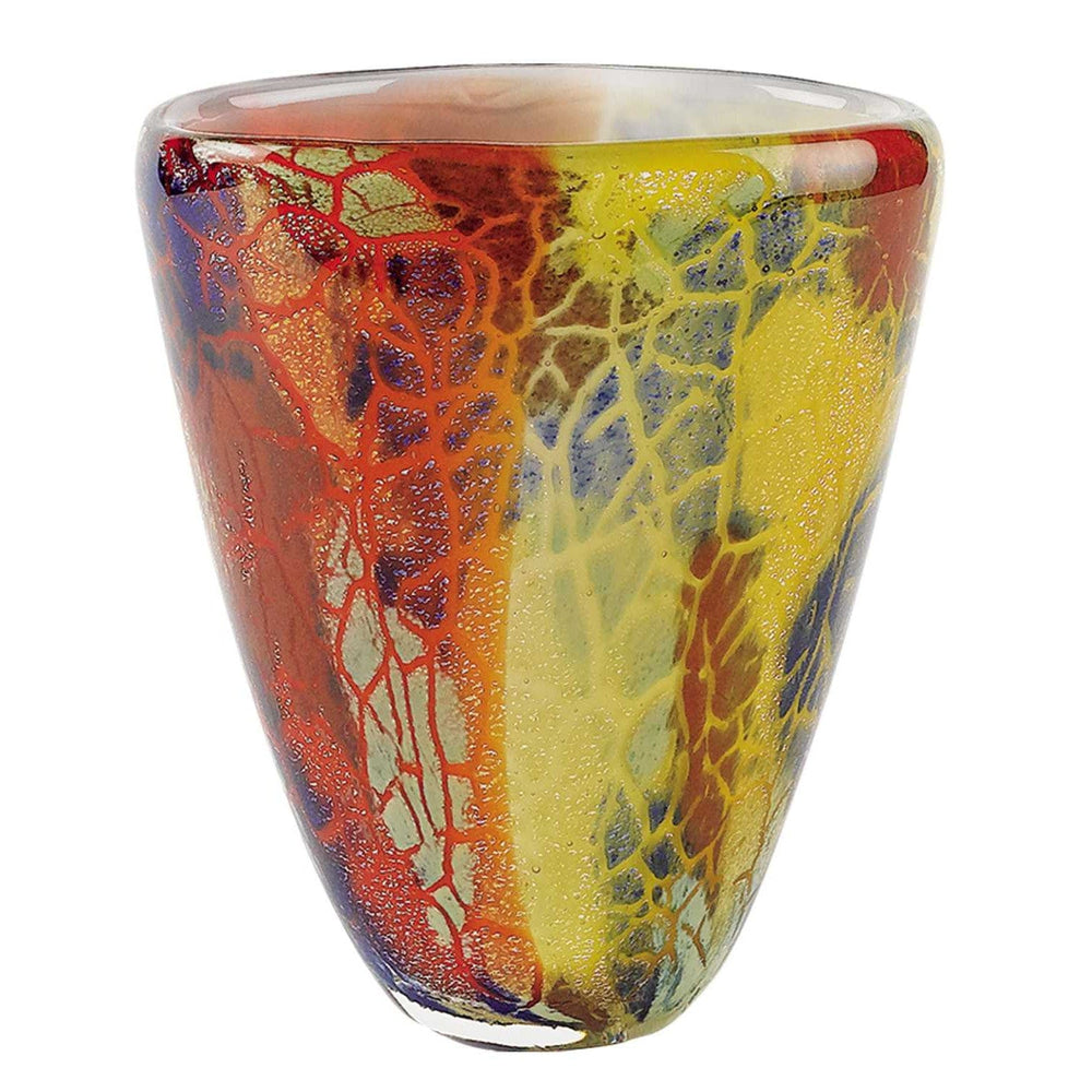 8" Orange Red and Yellow Murano Glass Abstract Oval Table Vase - Homeroots - Flyclothing LLC