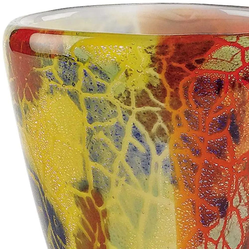8" Orange Red and Yellow Murano Glass Abstract Oval Table Vase - Homeroots - Flyclothing LLC