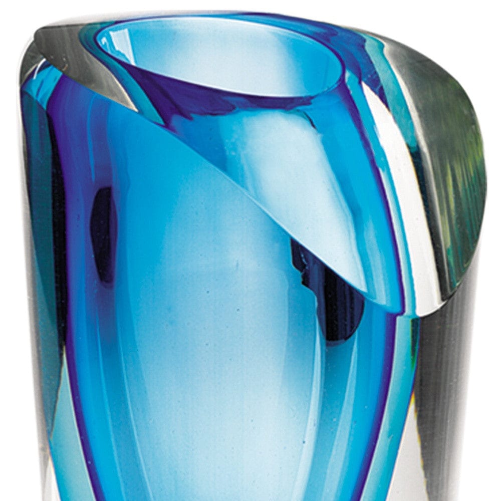 8" Clear and Blue Crystal Table Vase - Homeroots