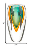 6" Clear Amber and Green Abstract Murano Glass Table Vase - Homeroots