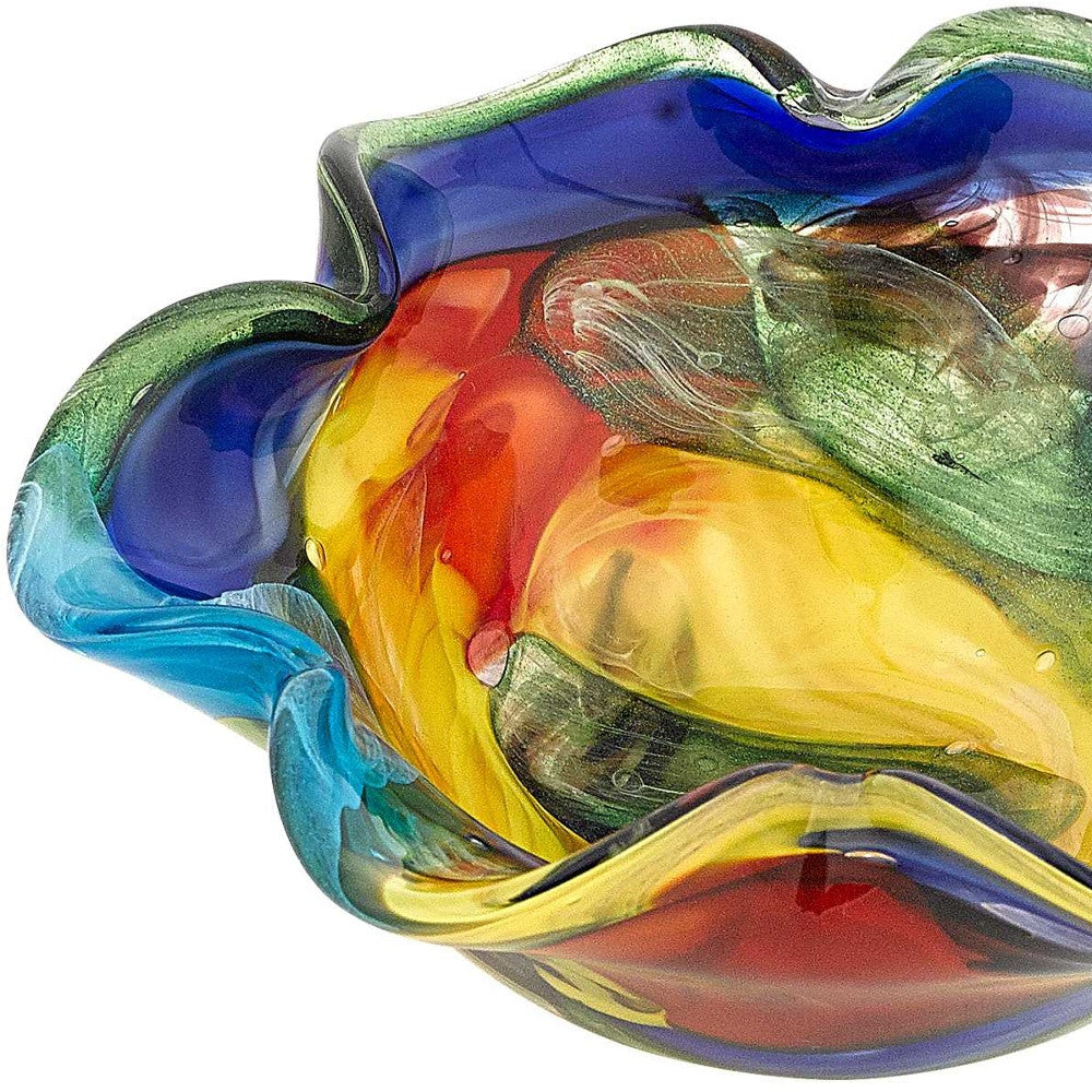 9" Rainbow Multi Colored Art Glass Centerpiece Bowl - Homeroots