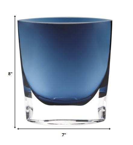 8 Mouth Blown Glass European Made Midnight Blue Pocket Shaped Vase - Homeroots - Flyclothing LLC