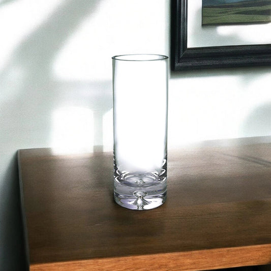 11" Clear Mouth Blown Crystal Cylinder Table Vase - Homeroots