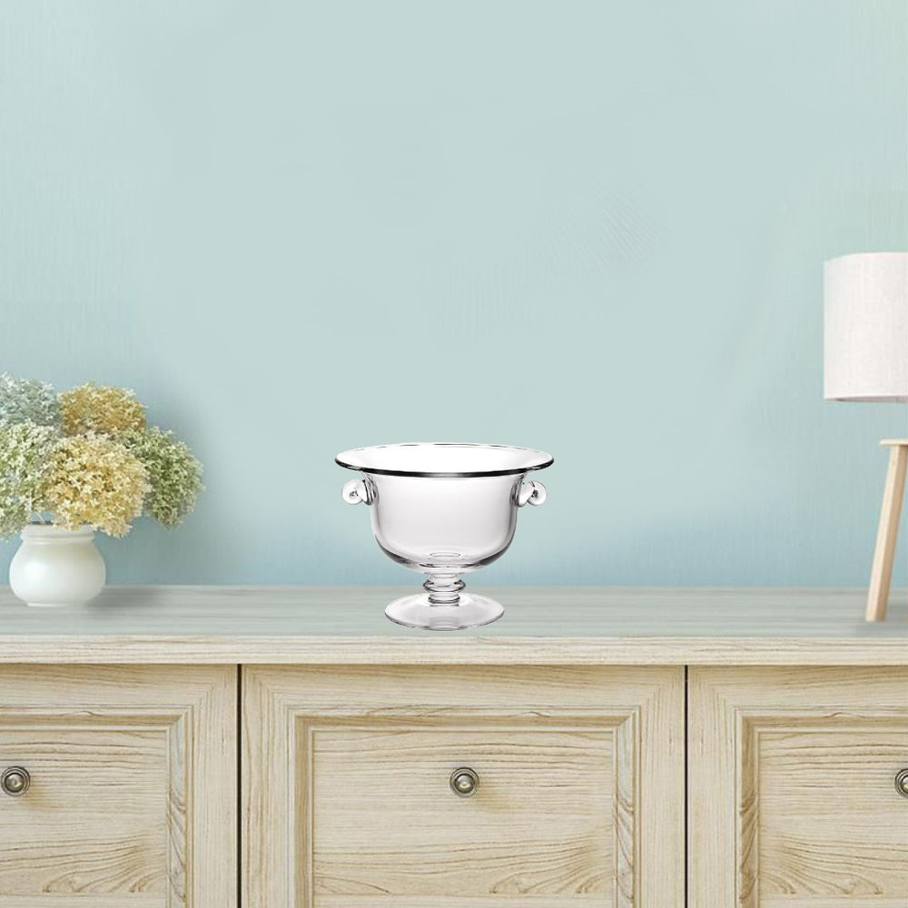 11" Clear Mouth Blown Crystal Round Pedestal Centerpiece Bowl - Homeroots