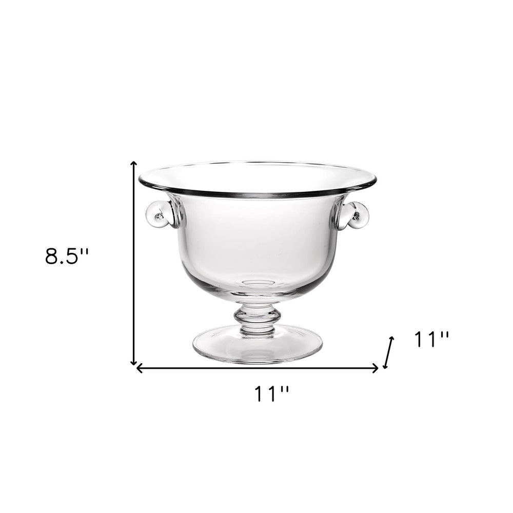 11" Clear Mouth Blown Crystal Round Pedestal Centerpiece Bowl - Homeroots