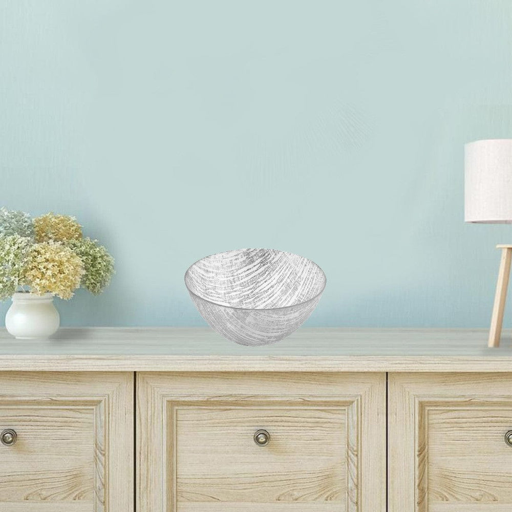 11" Clear and Silver Handcrafted Glass Round Salad Serve Bowl - Homeroots