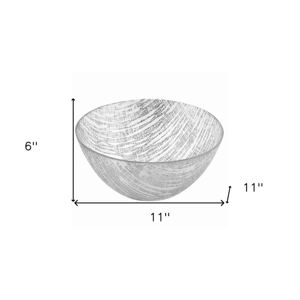 11" Clear and Silver Handcrafted Glass Round Salad Serve Bowl - Homeroots