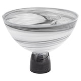 10" Black and Gray Swirl Mouth Blown Glass Footed Centerpiece Bowl - Homeroots
