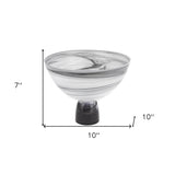 10" Black and Gray Swirl Mouth Blown Glass Footed Centerpiece Bowl - Homeroots