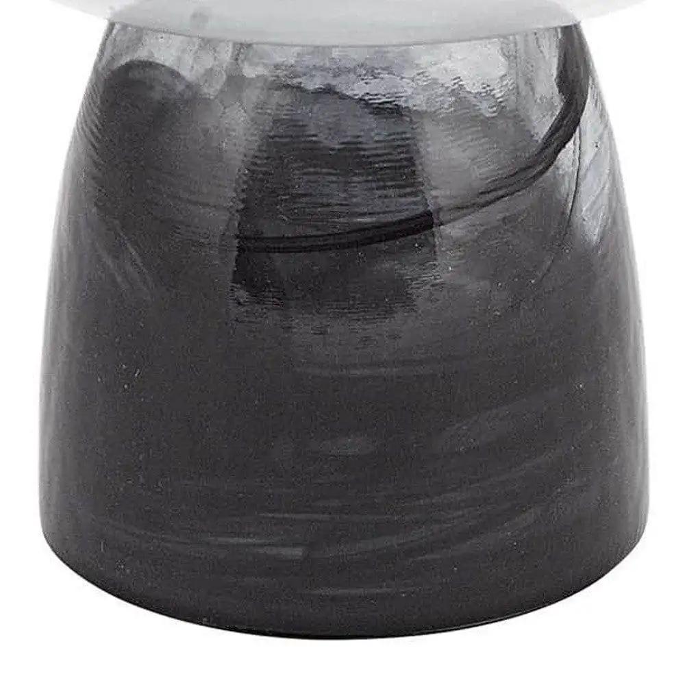 10" Black and Gray Swirl Mouth Blown Glass Footed Centerpiece Bowl - Homeroots