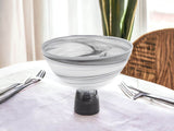 10" Black and Gray Swirl Mouth Blown Glass Footed Centerpiece Bowl - Homeroots