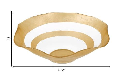 9" Clear and Gold Glass Round Ruffle Centerpiece Bowl - Homeroots