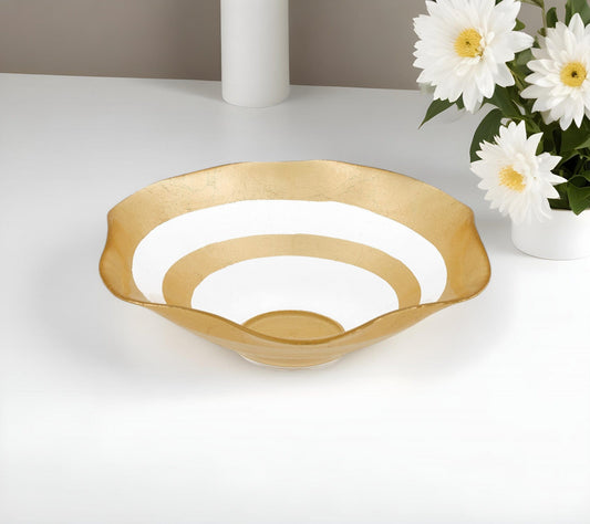 9" Clear and Gold Glass Round Ruffle Centerpiece Bowl - Homeroots