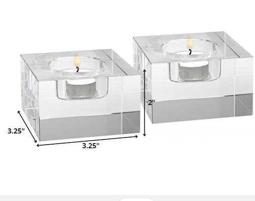 Hand Crafted Crystal Block Pair Of Tlite Holders - Homeroots - Flyclothing LLC