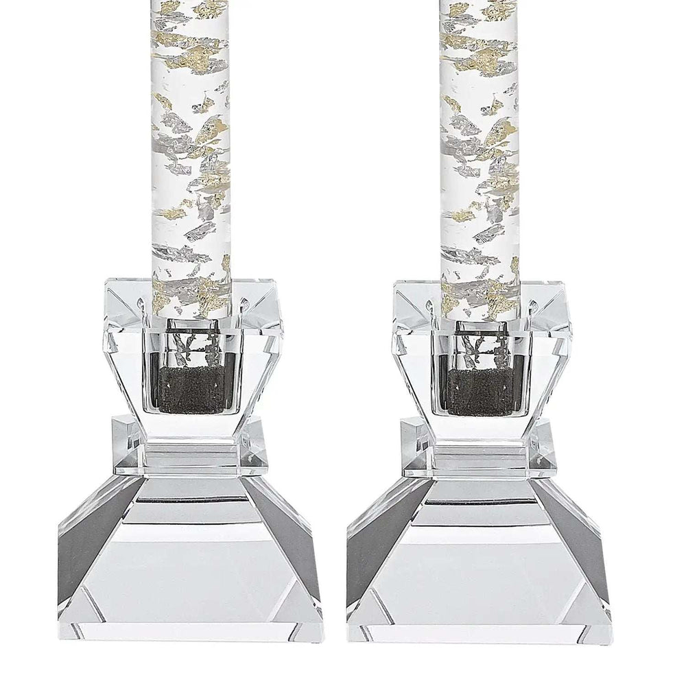 Hand Crafted Crystal Pair Of Handcrafted Candle Holders - Homeroots - Flyclothing LLC