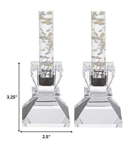 Hand Crafted Crystal Pair Of Handcrafted Candle Holders - Homeroots - Flyclothing LLC