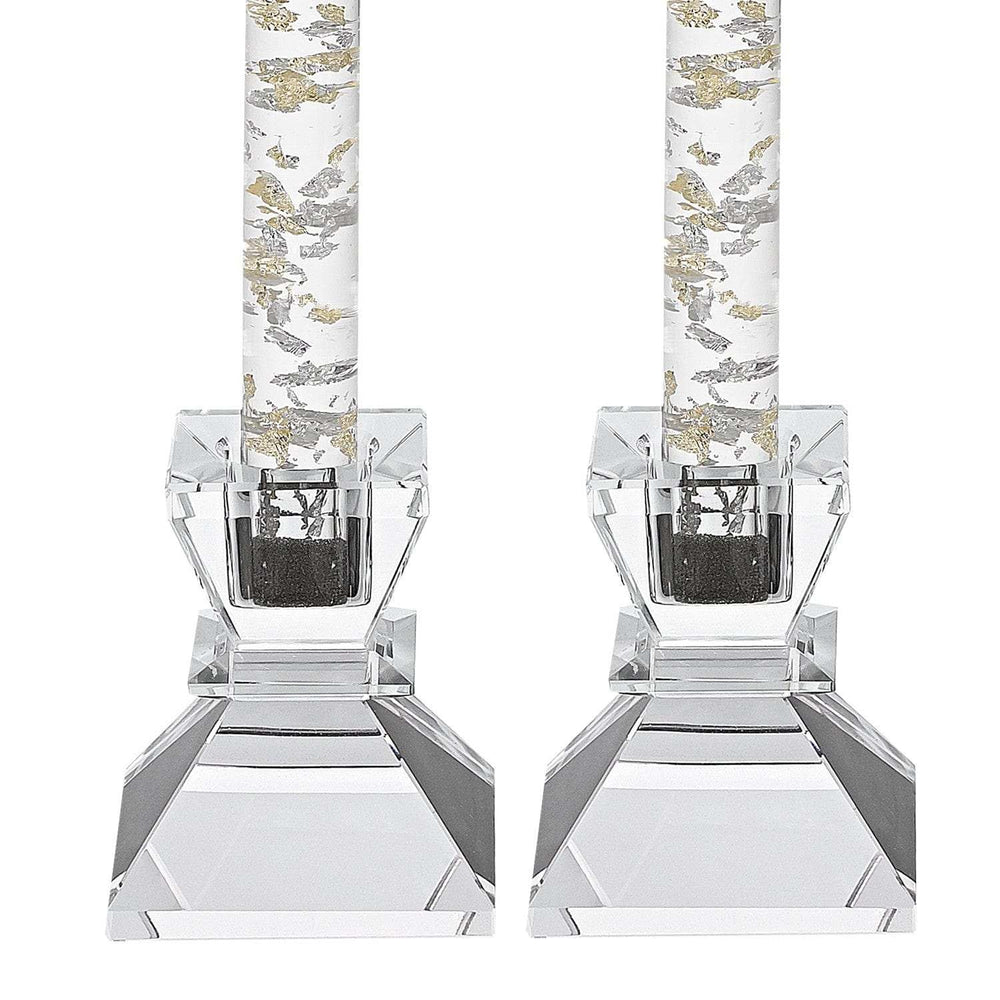 Hand Crafted Crystal Pair Of Handcrafted Candle Holders - Homeroots - Flyclothing LLC