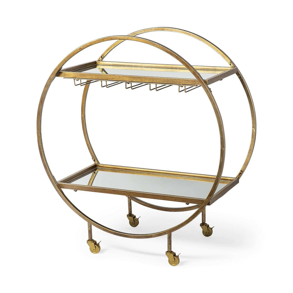 Showstopper Circular Rolling Gold Bar Cart - Homeroots - Flyclothing LLC