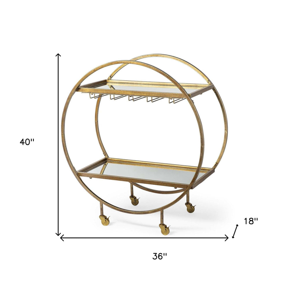 Showstopper Circular Rolling Gold Bar Cart - Homeroots - Flyclothing LLC