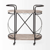 Cyclider Black Metal With Two Wooden Shelves Bar Cart - Homeroots - Flyclothing LLC