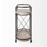 Cyclider Black Metal With Two Wooden Shelves Bar Cart - Homeroots - Flyclothing LLC