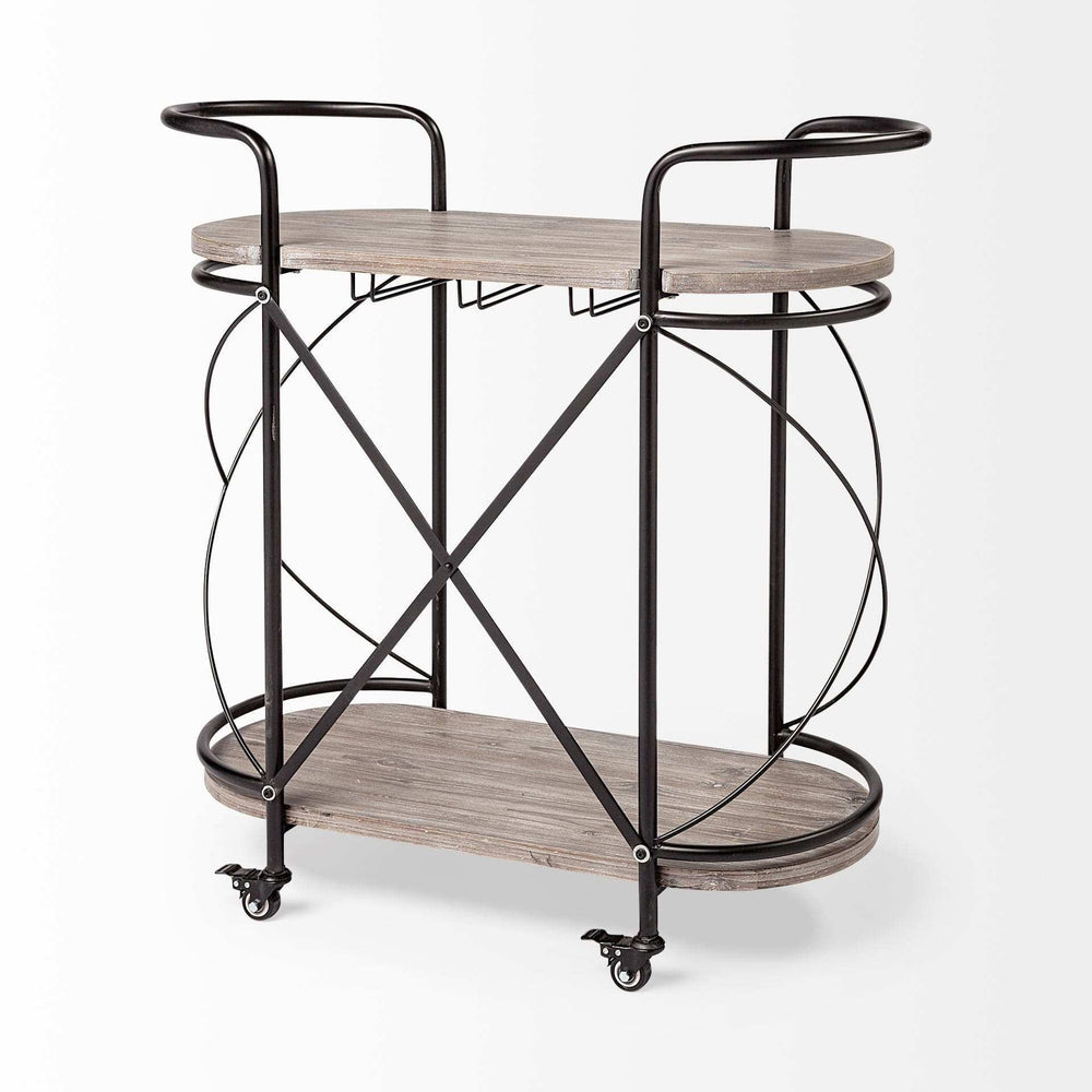 Cyclider Black Metal With Two Wooden Shelves Bar Cart - Homeroots - Flyclothing LLC