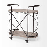 Cyclider Black Metal With Two Wooden Shelves Bar Cart - Homeroots - Flyclothing LLC