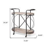 Cyclider Black Metal With Two Wooden Shelves Bar Cart - Homeroots - Flyclothing LLC