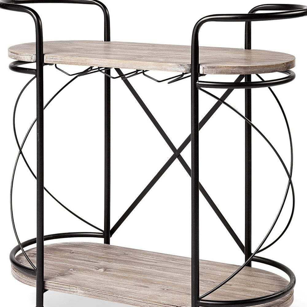 Cyclider Black Metal With Two Wooden Shelves Bar Cart - Homeroots - Flyclothing LLC