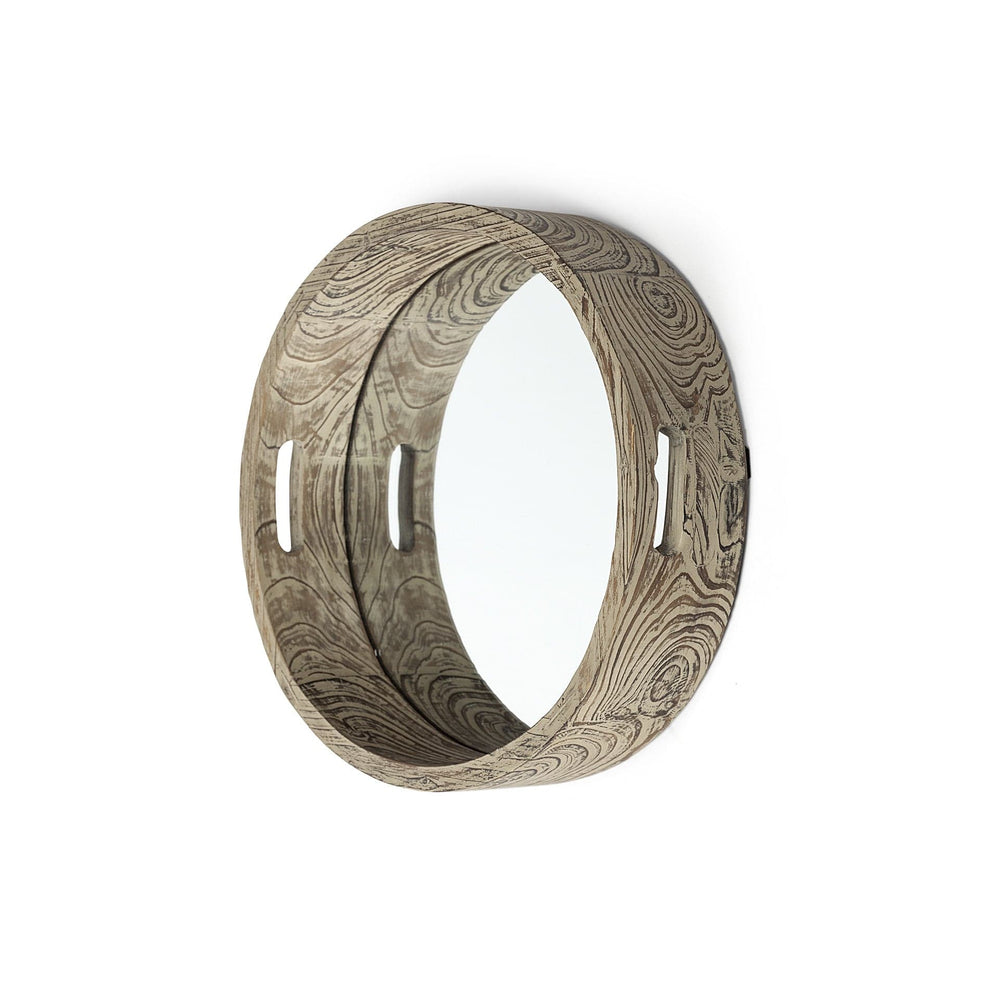 20" Light Brown Round Wood Indoor Outdoor Serving Tray With Handles - Homeroots - Flyclothing LLC