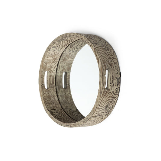 20" Light Brown Round Wood Indoor Outdoor Serving Tray With Handles - Homeroots