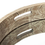 20" Light Brown Round Wood Indoor Outdoor Serving Tray With Handles - Homeroots - Flyclothing LLC