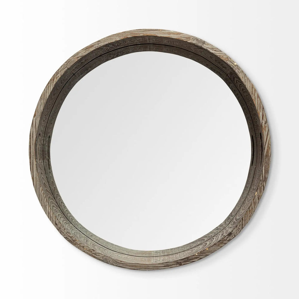 28" Natural and Brown Round Wood Indoor Outdoor Tray With Handles - Homeroots - Flyclothing LLC