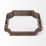 23" Brown Hexagonal Wood and Mirrored Glass Serving Tray With Handles - Homeroots - Flyclothing LLC