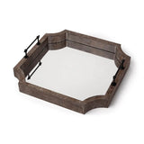 23" Brown Hexagonal Wood and Mirrored Glass Serving Tray With Handles - Homeroots - Flyclothing LLC