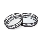 Set of Two Black Round Metal Indoor Outdoor Tray With Handles - Homeroots - Flyclothing LLC