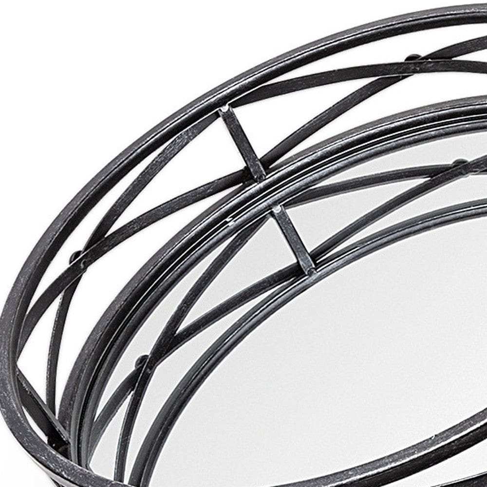 Set of Two Black Round Metal Indoor Outdoor Tray With Handles - Homeroots - Flyclothing LLC