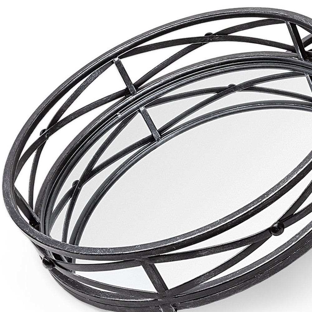 Set of Two Black Round Metal Indoor Outdoor Tray With Handles - Homeroots - Flyclothing LLC