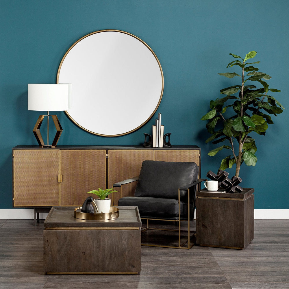 15" Gold Round Metal Indoor Outdoor Tray With Handles - Homeroots - Flyclothing LLC