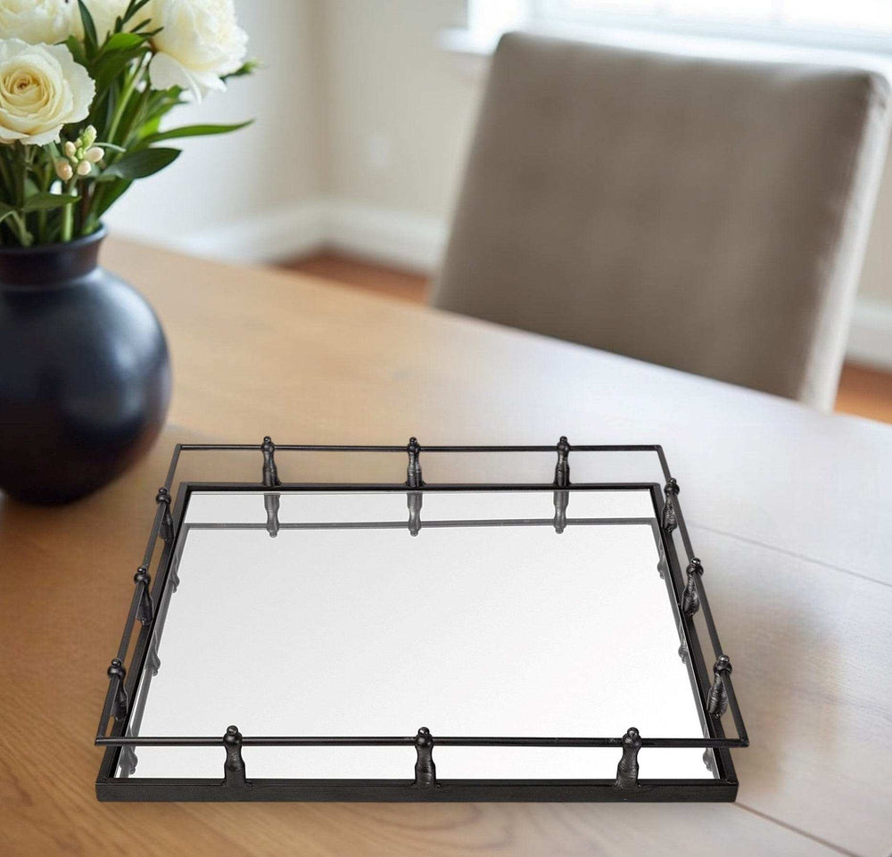 Natural Finish Metal With Mirrored Glass Bottom And Railing Handle Tray - Homeroots - Flyclothing LLC