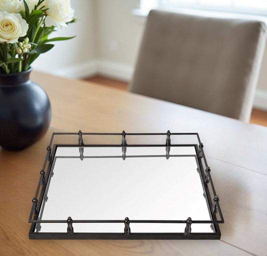 Natural Finish Metal With Mirrored Glass Bottom And Railing Handle Tray - Homeroots - Flyclothing LLC