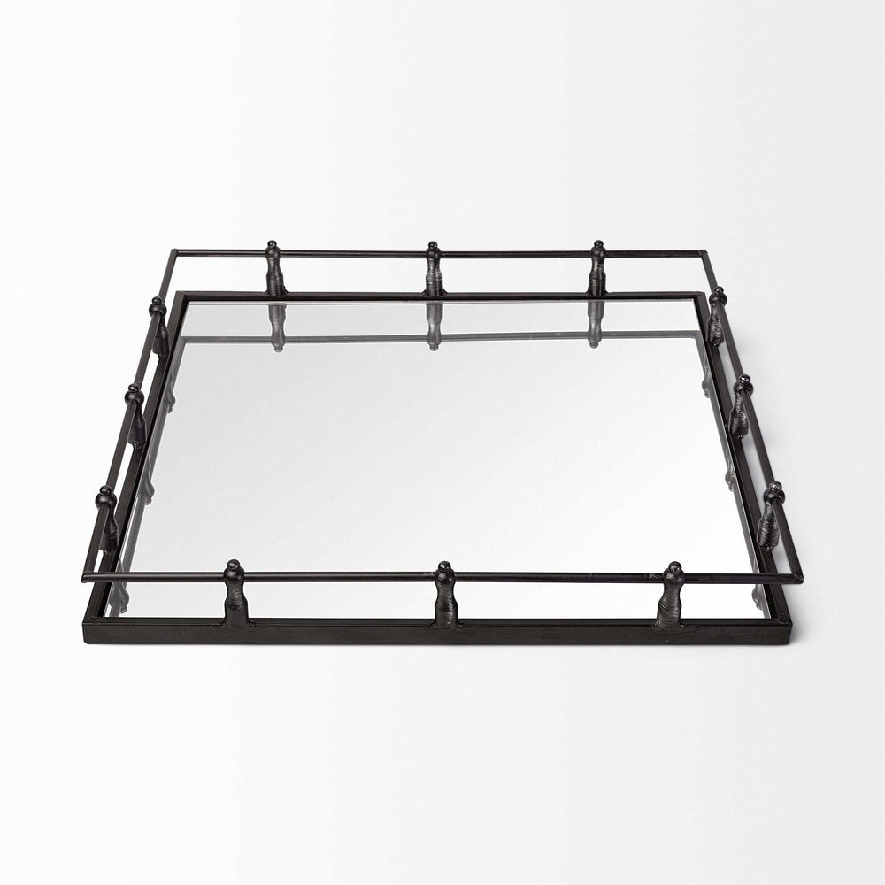 Natural Finish Metal With Mirrored Glass Bottom And Railing Handle Tray - Homeroots - Flyclothing LLC