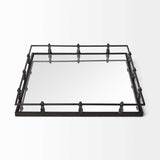 Natural Finish Metal With Mirrored Glass Bottom And Railing Handle Tray - Homeroots - Flyclothing LLC