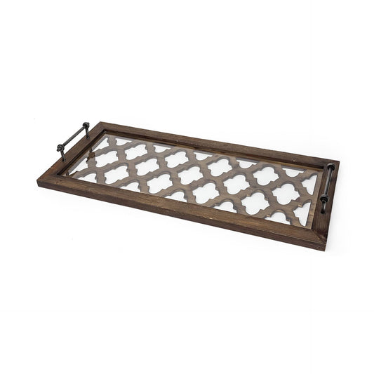 35" Silver Wood Indoor Outdoor Tray With Handles - Homeroots