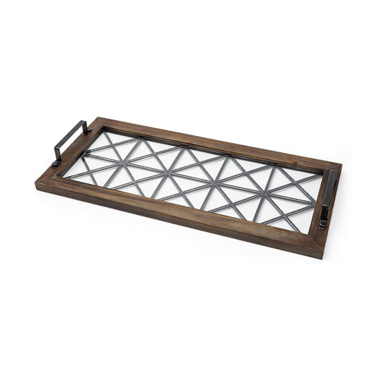 28" Brown Wood Indoor Outdoor Tray With Handles - Homeroots