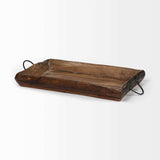 Set of Two Brown Rectangular Wood Indoor Outdoor Serving Tray With Handles - Homeroots - Flyclothing LLC