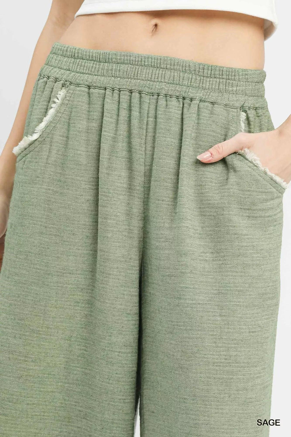 Umgee Frayed Hem Wide Leg Pants - Trendsi - Flyclothing LLC